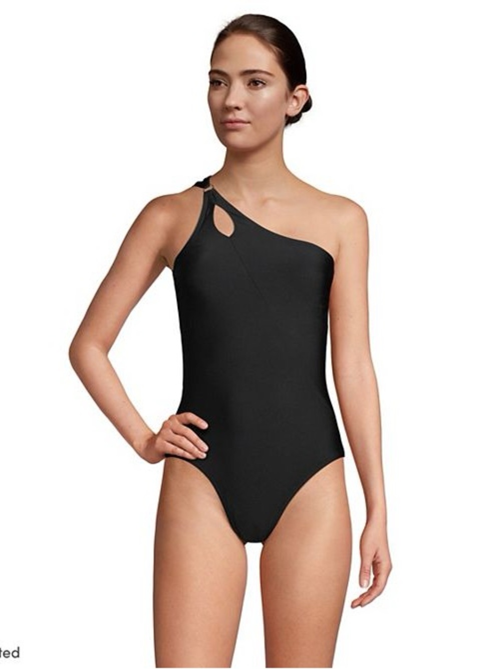 Lands' End One-Shoulder Black Cutout Swimsuit